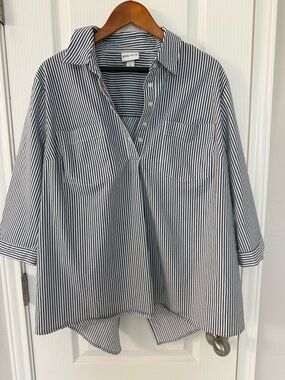 Ava & Viv Navy and White Striped Collared Pullover